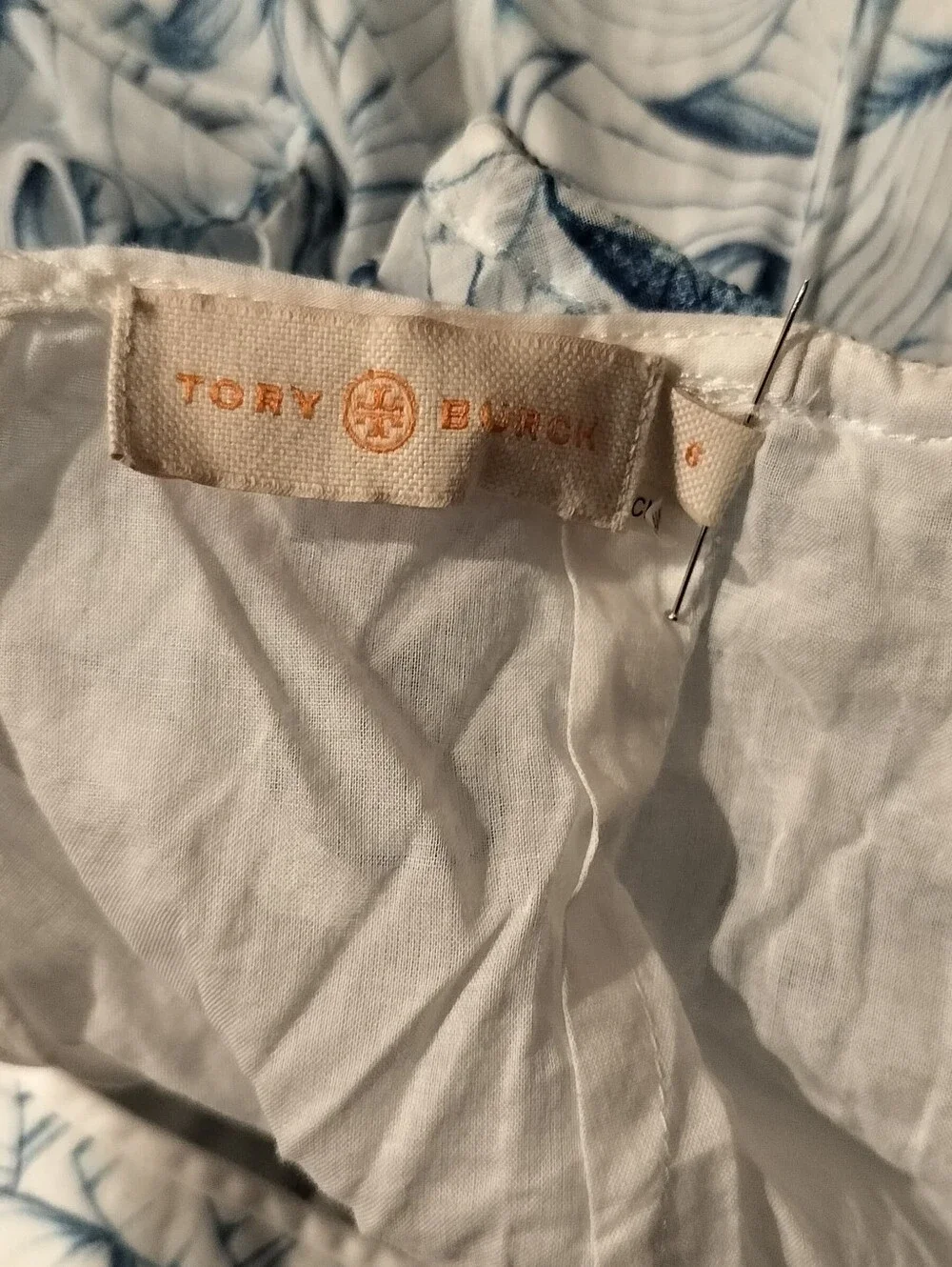 Tory Burch Blue and White Printed Sleeveless Midi Dress